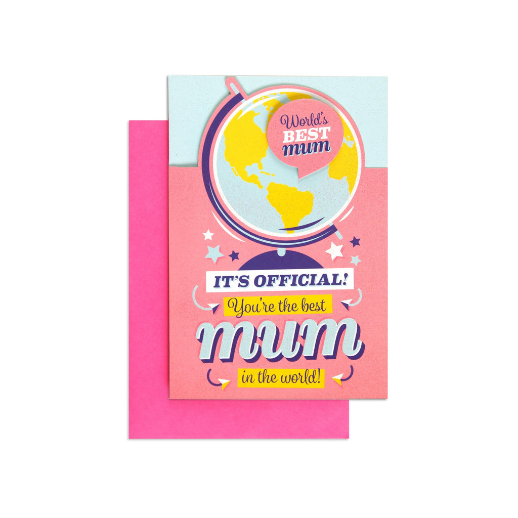 Funny & Colourful World's Best Mum Birthday Card with Detachable Badge