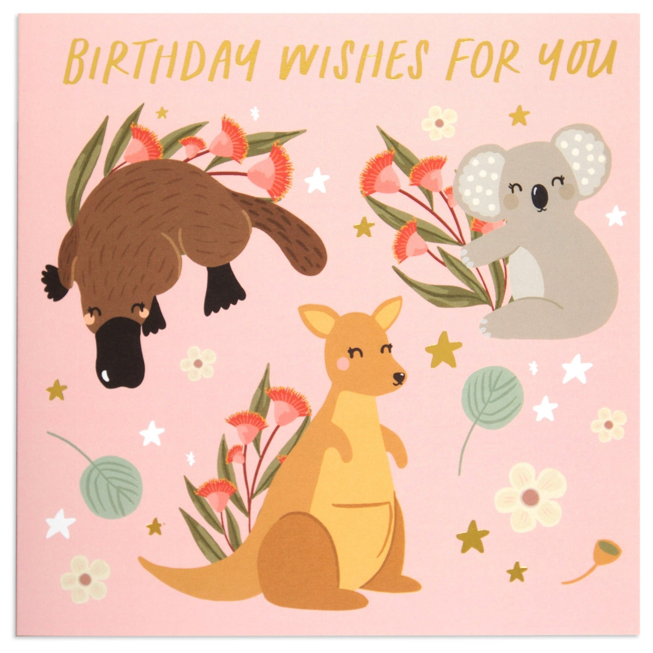 Australian Spirit Bush Buddies Birthday Card  - Koala, Platypus & Kangaroo