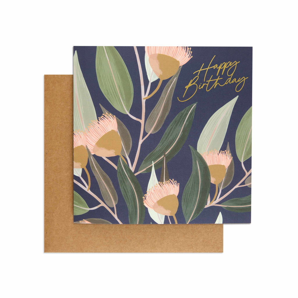 Australian Spirit Among The Gum Trees Birthday Card - Navy Eucalyptus