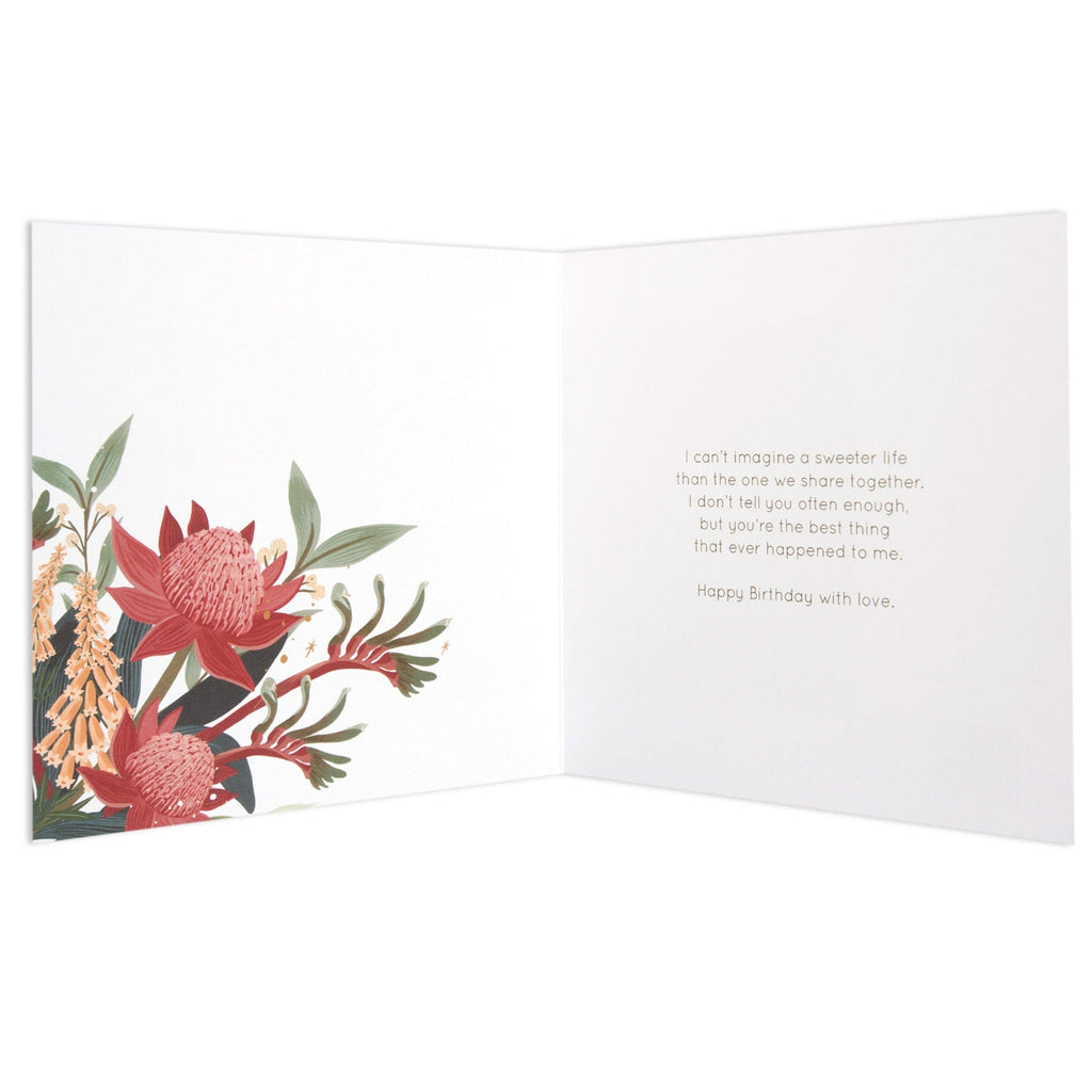 Australian Spirit Among The Gum Trees Birthday Card For Wife - Pink Native Floral