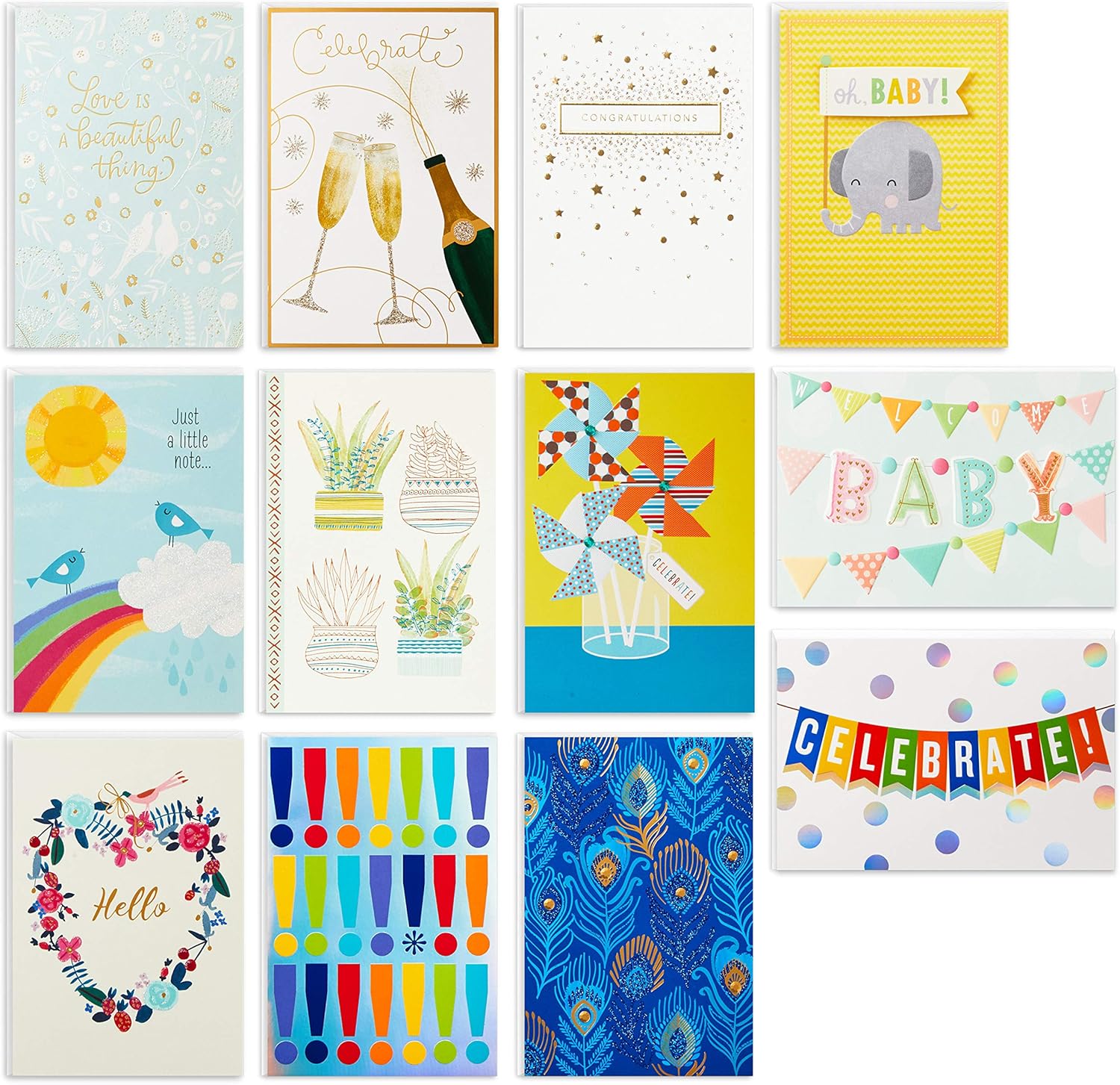 Hallmark All Occasion Cards Assortment Birthday, Congratulations, Blank Cards (12 Cards with Envelopes, Refill Pack for Hallmark Card Organizer Box)
