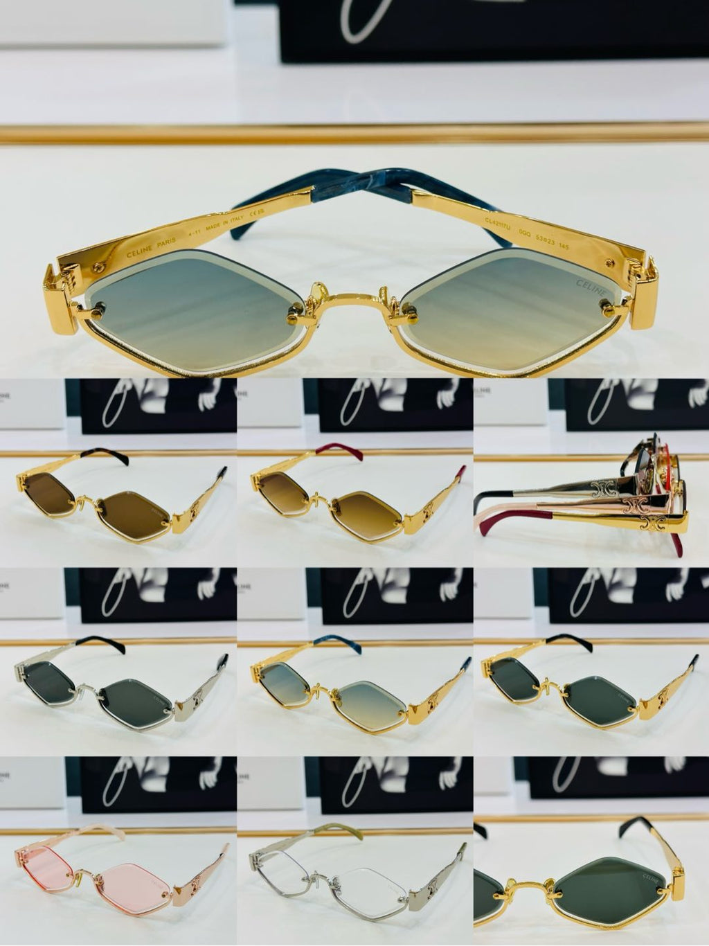 CELINE TRIOMPHE SEMI-RIMLESS SUNGLASS CL42117U IN METAL OCTAGON LENSES
