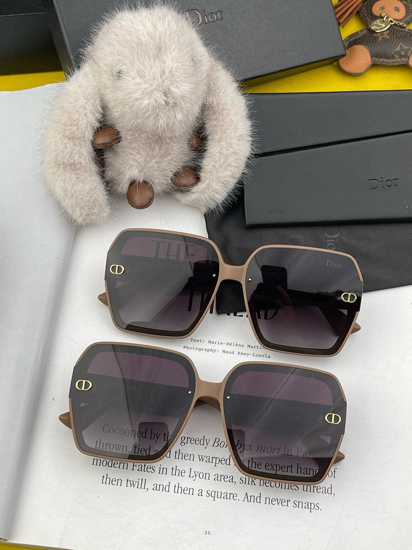 DIOR MONTAIGNE SQUARE SUNGLASS D1292 IN LIGHT BROWN ACETATE